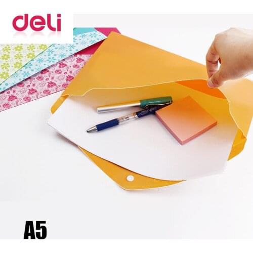 Deli price 1pcs color Kawaii thick snap button Papers A5 Plastic File Bag Folder Pocket