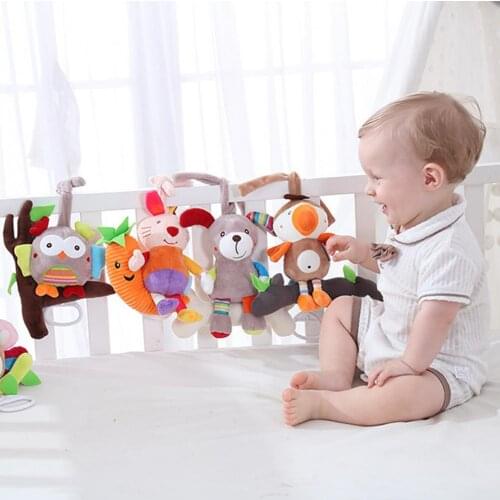 Baby Rattles Cartoon Animal Shape Plush Baby Stroller Wind Chime Lathe Pendant Accessories for Kids 0-1 Year Early Education Toy