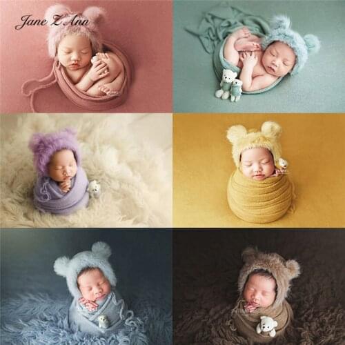 Jane Z Ann Baby photo props multi-colors newborn fur hat bear doll wrap studio shooting accessories