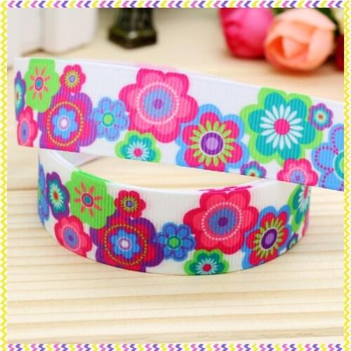 DHK 7/8'' 5yards flowers pattern printed grosgrain ribbon headwear hair bow diy party decoration OEM Wholesale 22mm C694