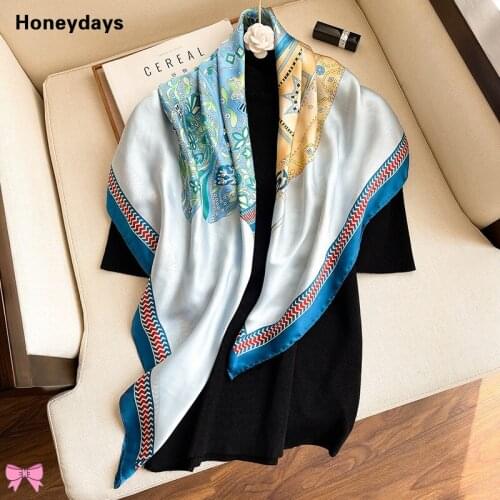 European and American Fashion Printed Cotton+silk Square Scarfs Female Decorative Shawl Luxury Ladies Scarves Shade Beach Towel