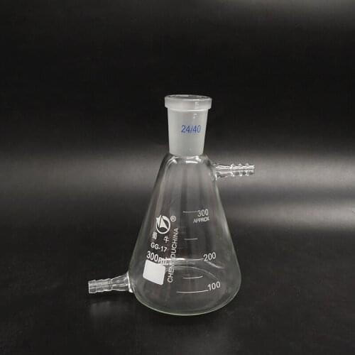 Filtering flask with tick mark 300ml 24/40,Triangle flask with upper and bottom side tube,Filter Erlenmeyer bottle