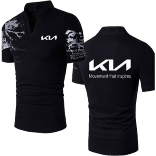 Summer Stand-up collar Printed Mens T-Shirt New Kia car logo cotton Casual high quality tees short sleeve Harajuku Tees