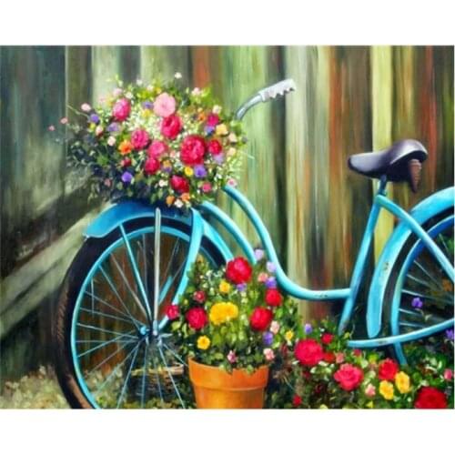 Full diamond art painting bicycle flowers mosaic embroidery picture puzzle rhinestones stickers home decor needlework craft diy