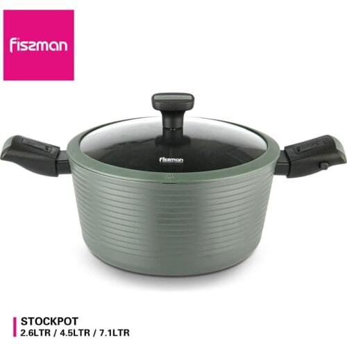 FISSMAN BRILLIANT Series Stock Pot with Lid&Detachable Handle 3 Layer Non-stick Coating Aluminium Induction Cookware