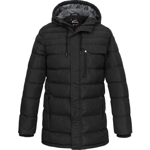 Winter Mens Long Windproof Thickened Hiking Jacket Quilted Warm Hooded Puffer Full-zip Front Climbing Skiing Pocket Coat MJK010