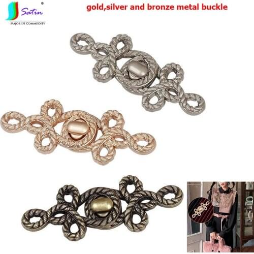 Metal Chinese Metal Movable Locks Skirt Hanfu Cheongsam Chinese Elements Coat Windbreaker Gold Silver Gun Black Buckle