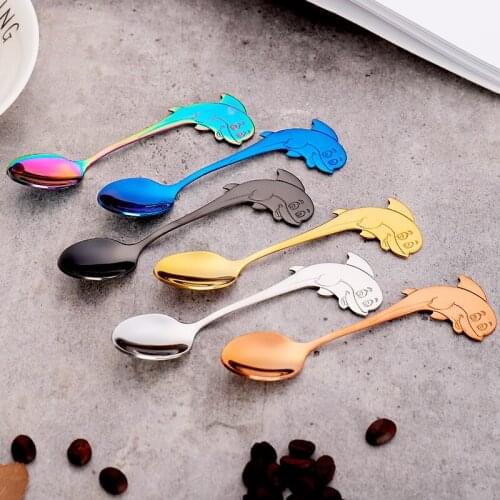 Cute cartoon colorful stainless steel spoon Creative children cartoon dolphin spoon Dessert coffee milk tea small spoon