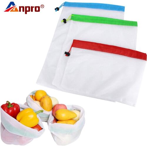 Reusable Fruit Vegetable Bags Net Produce Bags Home Kitchen Cotton Mesh Storage Bag With Drawstring Machine Washable Ecological