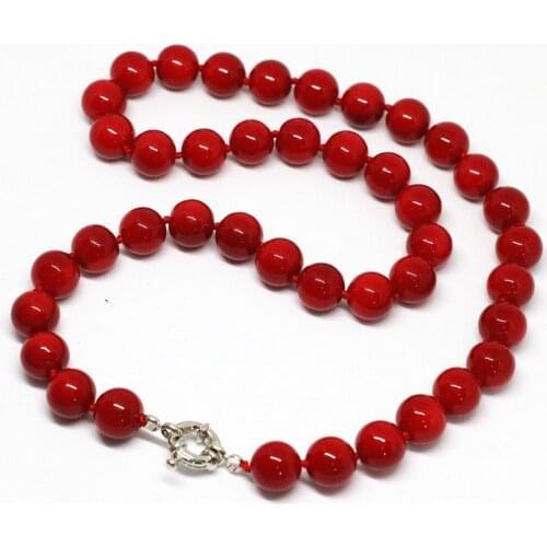 Fashion red artificial coral 8,10,12,14mm round beads hot sale necklace fine beauty jewelry women best elegant gift 18inch B1467
