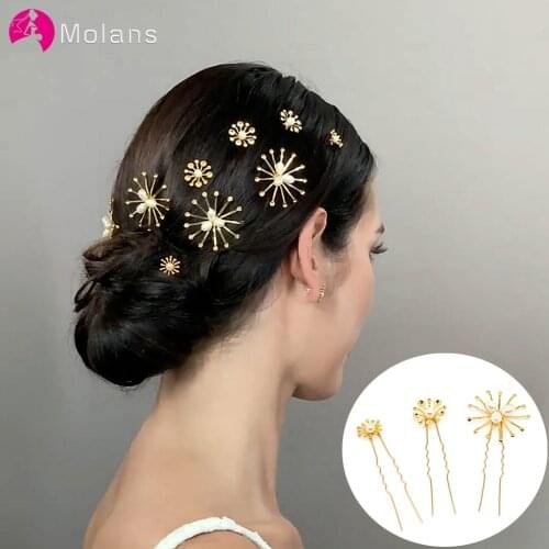 Molans 3/Set Golden Color Pearl Wedding Hair Combs Hair Accessories for Bridal Star Flower Headpiece Women Bride Hair ornaments