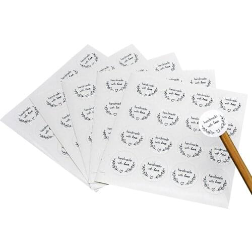 160pcs Kraft Paper "Handmade With Love" Stickers Round Adhesive Labels Baking Wedding Decoration Party Decoration Sticker