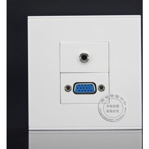 Wall Socket Plate 2 Ports VGA & One 3.5mm Earphone Jack Panel Faceplate Outlet