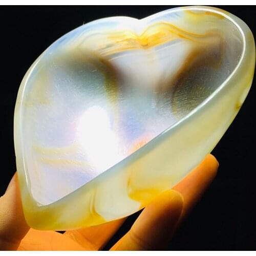 Natural Agate Carved Crystal Bowl Heart Quartz Figurine Healing Crystal Feng Shui Aesthetic Room Decor Reiki Gift