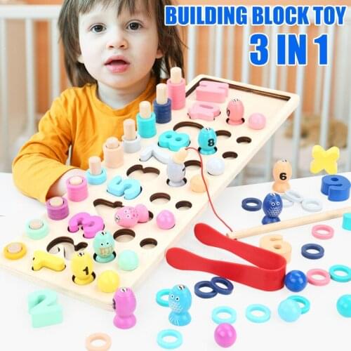 2020 New Kid Fishing Game Toy Wooden Numbers Set Math Learning Intelligence Training Geometric Education