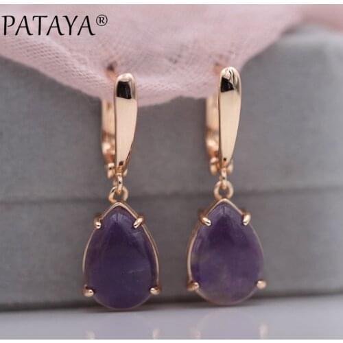 PATAYA New Arrivals Onyx Stripe Water Drop Natural Stone Dangle Long Earrings 585 Rose Gold Women Wedding Party Jewelry Gift
