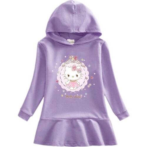 Sanrio Hello Kitty coat 2021 spring and autumn new childrens hooded sweater dress cartoon girl baby skirt