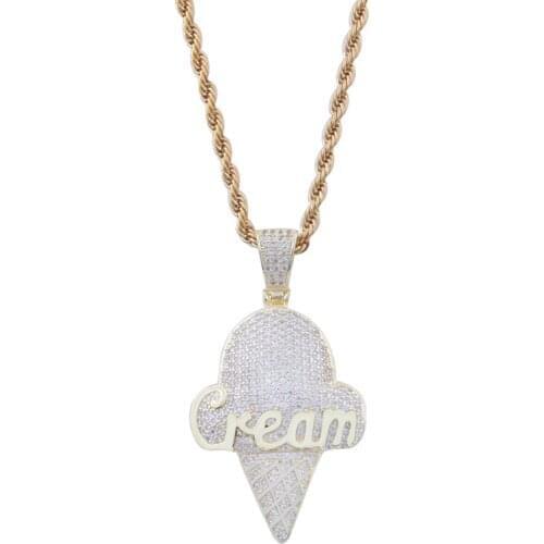 Ice Cream Pendant Necklace Iced Out Zircon Pendant Necklace With Chain High Quality Hip Hop Jewelry For Men Women Gifts