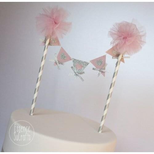 Pompom Banner Cake Topper, Birthday Party, Wedding Cake Topper Birthday cake banner, Smash cake decor, Birthday Cake Topper