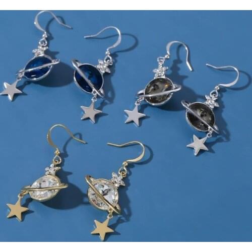 Origin Summer Exquisite Blue Color Star Circle Dangle Earings for Women Exquisite Cubic Zirconia Hollow Earings Jewelry