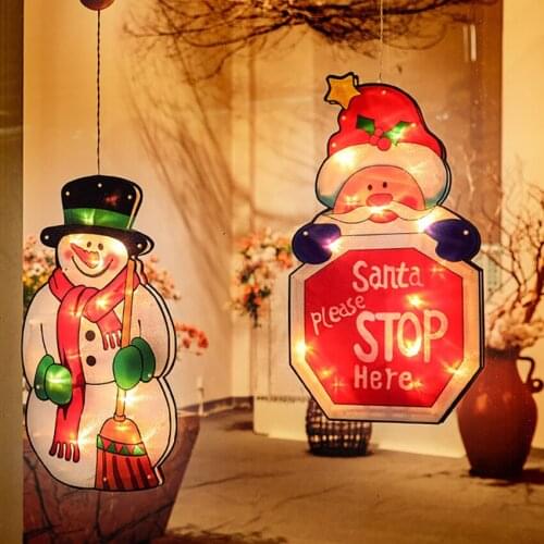 Christmas Decorative Hanging 3D Lights with Suction Cup for Indoor Windows Pathway Patio Bedroom, Santa Claus, Snowman, Elk