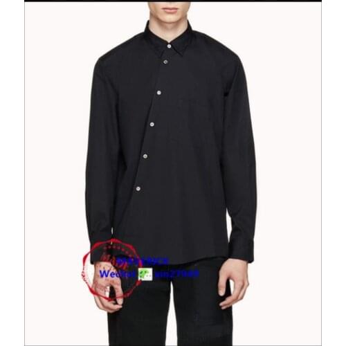S-5xl 2020 New Men Personalized Asymmetrical Oblique Open Front Buckle Shirt Unisex Loose Shirt Hairstylist Singer Costumes