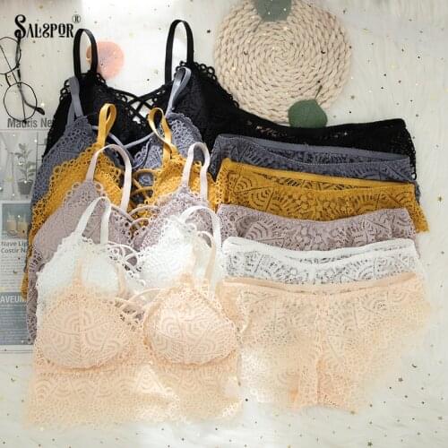 SALSPOR Women Lace Underwear Set Bra Panties Set Sexy Seamless Lingerie Suit Sexy V-neck Bralette Bra Suit