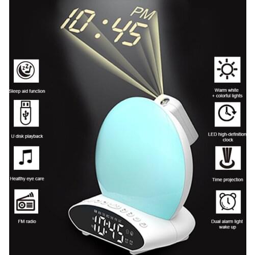 LED Projection Alarm Snooze Clock USB Electronic Digital Clock FM Radio Music Player Color Changing Table Clock with Backlight