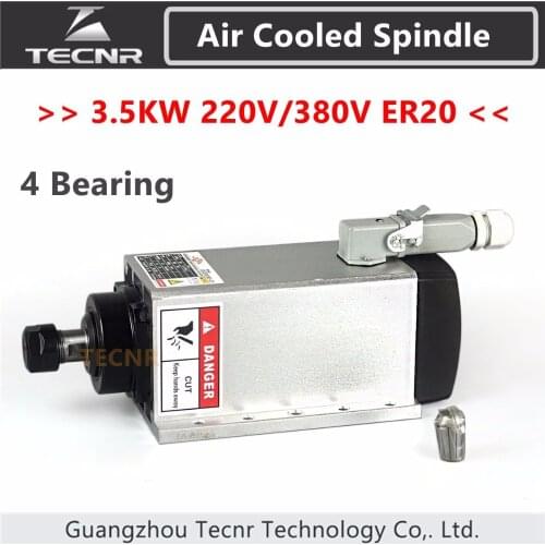 TECNR 4 pcs Bearings 3.5kw 220V 380V air cooled spindle motor ER20 GDZ93*82-3.5 flanged mounting motor