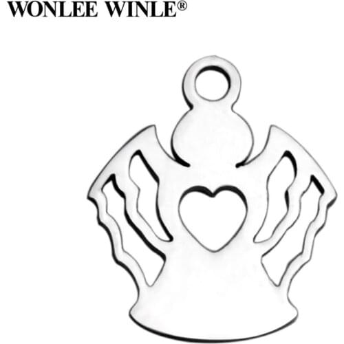 Wonlee Winle DIY 316 Stainless Steel Laser Incision Angel Charms Pendants for Bracelet Necklace Jewelry Making