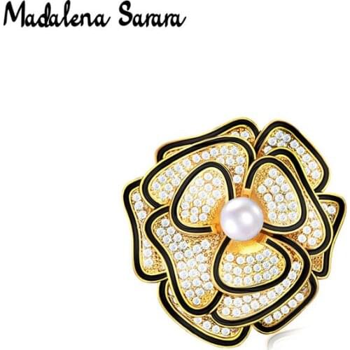 MADALENA SARARA AAA ziron Inlaid Crystal Copper Gol Plated Brooch Pin Easy Insert For Women Jewelry MD-00531D