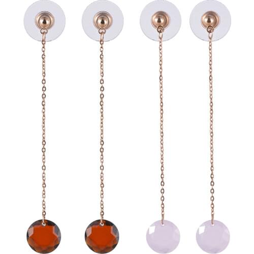 Womens Earrings crystal double-sided round cut zircon simple long exquisite Rose Gold Earrings