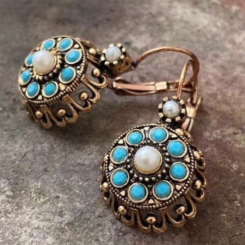 Handmade Blue Flower Special Design Earrings Women, Turkish Handmade Ladies Earrings, Ottoman Earringing, Ruby Emerald Stone