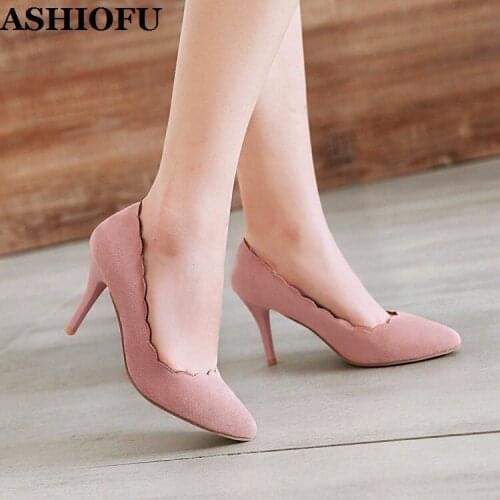 ASHIOFU Handmade New Simple Ladies High Heels Pumps Wave-designed Party Prom Shoes Slip-on Pointed-toe Fashion Court Pumps Shoes