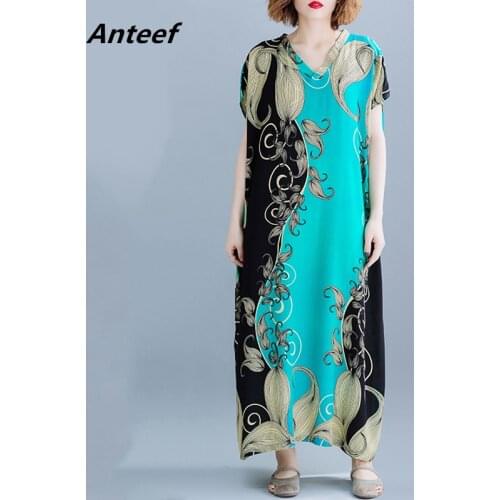 Short sleeve plus size cotton vintage floral dresses for women casual loose maxi long summer beach dress elegant clothes 2021