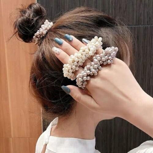 1PCS Women’s Elegant Pearl Headbands Beaded Girls’ Rope Rubber Ring Ponytail Holder Hair Accessories Elastic Headband