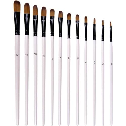12pcs Nylon Hair Wooden Handle Watercolor Paint Brush Pen Set For Learning Diy Oil Acrylic Painting Art Paint Brushes Supplies