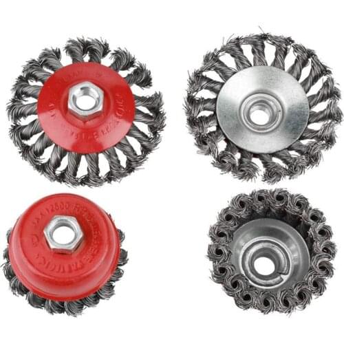 4pcs/set 75/100mm Steel Wire Flat Cup Wheel Brush Set Rotating Knot Flat Cup Wire Wheel Brush For Angle Grinder Rust Removal