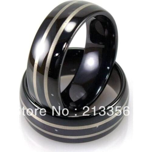 Free Shipping!Wholesales Cheap Price Promotion Sales! USA Hot Selling Mens Black Tungsten Domed Ring With Laser Engraved Lines