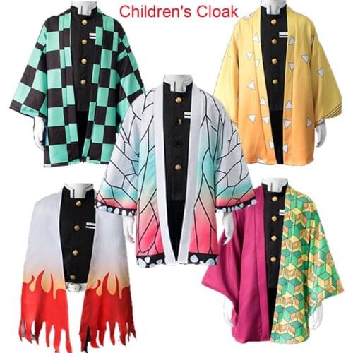 Kamado Tanjirou Kids Cosplay Costume Demon Slayer Japanese Kimono Zenitsu Kochou Shinobu Childrens Cloak