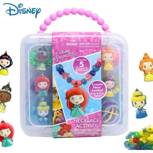 Disney Kids DIY Princess Necklace Girls Jewelry Set Cute Snow White Dolls Necklace Children Beaded Toys Girls Gifts Kids Toys