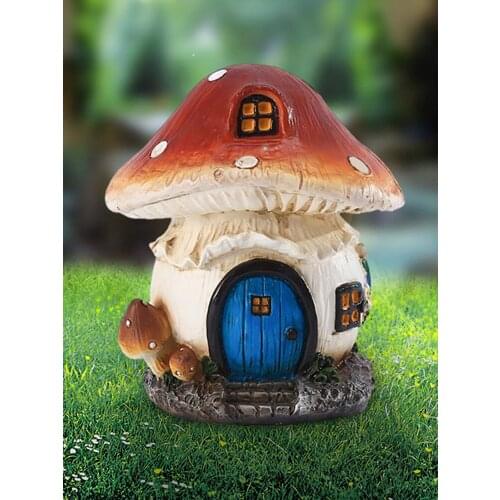 Gnome Mushroom House Red Resin Fairy Garden Yard Art Sculpture Craft Decoration Miniature Mushroom Castle Gift