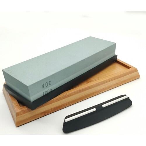 Double-sided whetstone 400/1000 grit With bamboo base and angle guide set knife sharpener sharpening stone blade sharpener