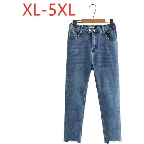 New 2021 Ladies Spring Summer Plus Size Cropped Jeans For Women Large Slim Elastic Cotton Blue Denim Trousers 3XL 4XL 5XL