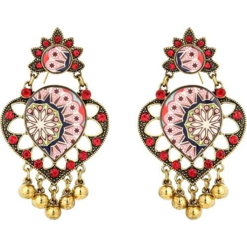 Indian Jhumka Bohemian Bells Tassel Earring Carved Flower Vintage Gold Metal Fringe Boho Dangle Earrings Morocco Turkish Jewelry