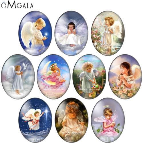 Lovely Angel Baby Girls Oil Paintings 13x18mm/18x25mm/30x40mm Oval photo glass cabochon flat back Making findings