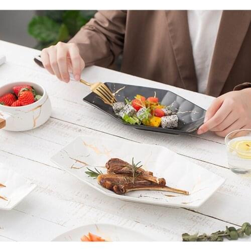 Ceramic tableware marble pattern creative tableware fruit snack plate ceramic plate