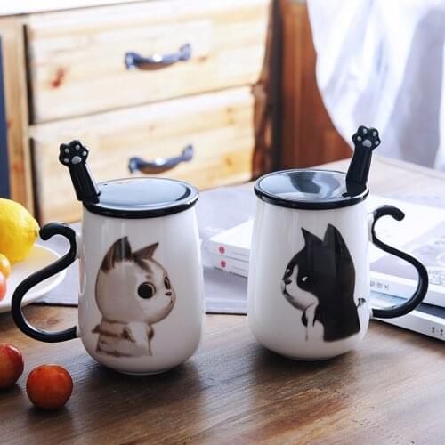 Cut Cat Breakfast Milk Mug 500mL Creative Korean Style Large Capacity Drinking Bottle Lovely Ceramic Coffee Cup With Lid