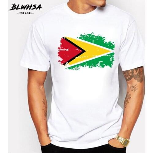 BLWHSA New Guyana Flag T shirt Men Brand Design Short Sleeve 100% Cotton Nostalgia T-shirts Fashion Guyana Clothing