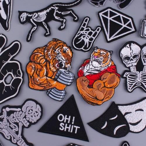 Animal Punk Patch On Clothes Embroidered Patches For Clothing Tiger Appliques Thermo Stickers On Clothes Muscle Badges On Jacket